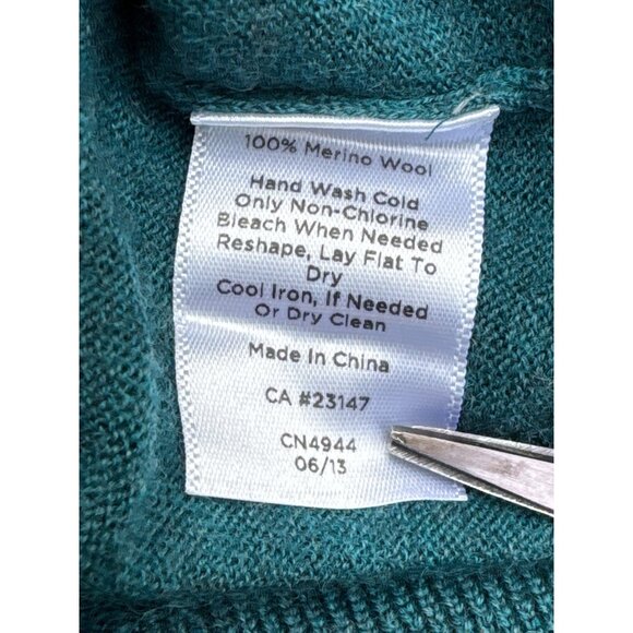 XL 100% Merino Wool Two-Tone Colorblock Teal Turtleneck Sweater Long Sleeve - Picture 6 of 6